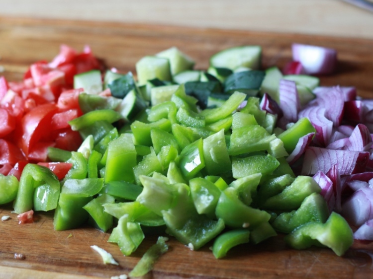 Colorful Veggies for Greek Pasta Salad